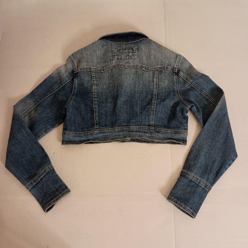 Star Jeans Jacket Y2K Cropped Denim Blue Button Pockets Women's Size S - Picture 14 of 16